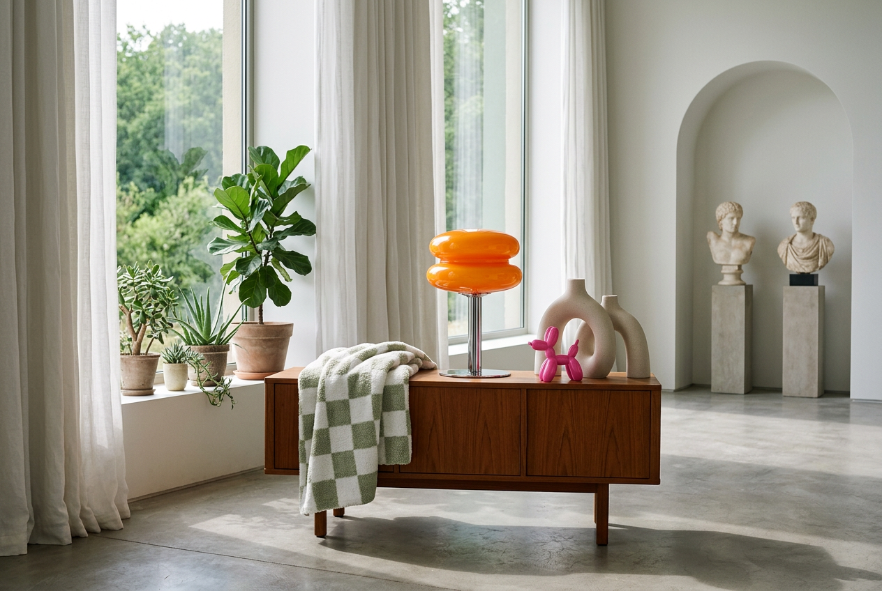 Orange mushroom lamp in styled interior — pin preview